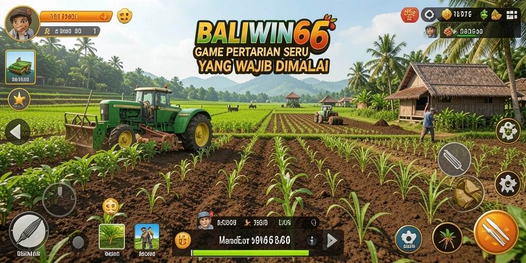 Screenshot gameplay BALIWIN66 menampilkan kebun yang subur dan penuh warna.