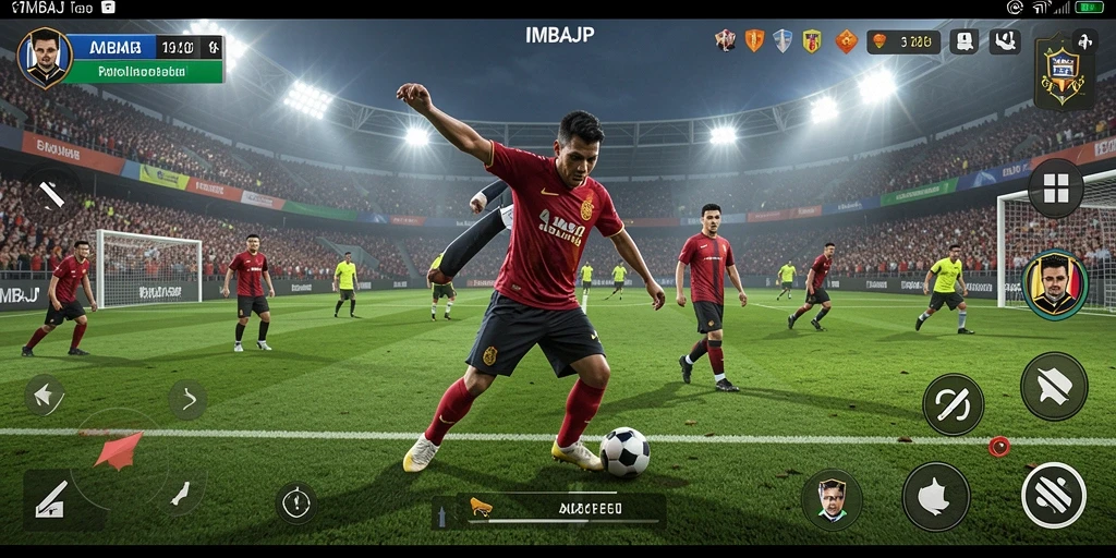 Screenshot IMBAJP menampilkan aksi permainan sepak bola yang seru.